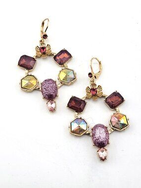 Betsey Johnson Crystal Hoop Earrings Purple Iridescent Statement